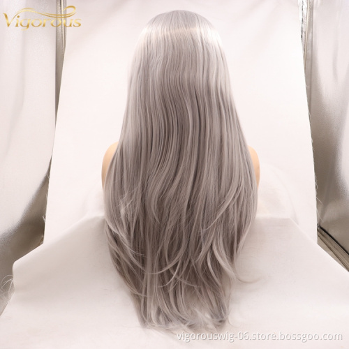 Vigorous mono long premium high quality straight wholesale black women synthetic hair wigs with lace front